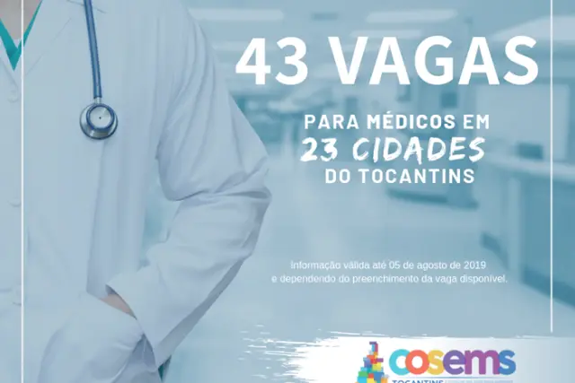 COSEMS-TO divulga 43 vagas para médicos em 23 cidades do Tocantins