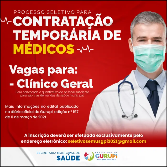 Prefeitura de Gurupi abre inscrições para contratação temporária de médicos