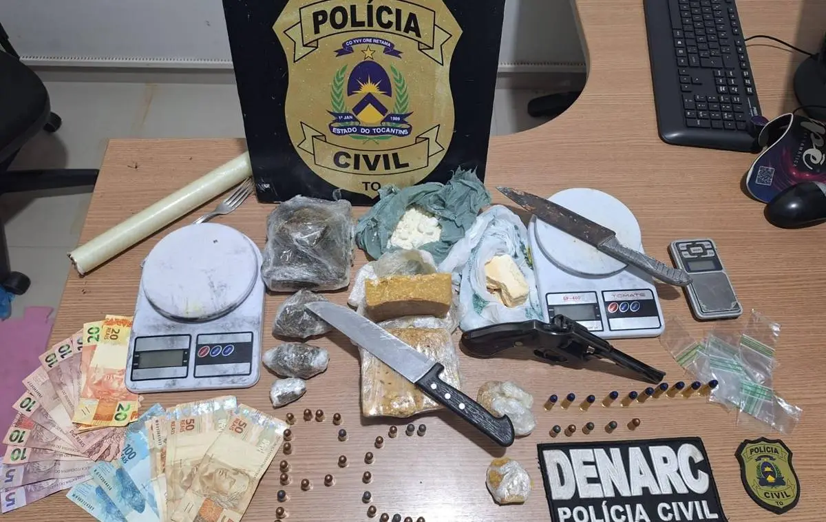 Em Araguaína, Polícia Civil apreende drogas, arma de fogo e prende traficante ligado à facção criminosa