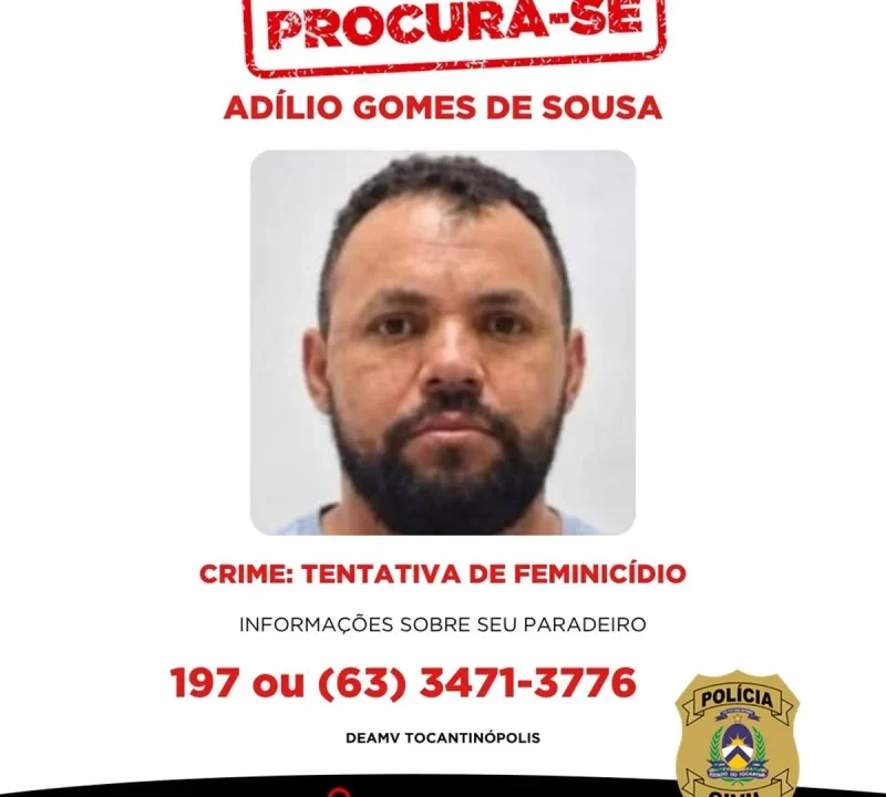 Polícia Civil procura suspeito de tentativa de feminicídio contra mulher em Tocantinópolis